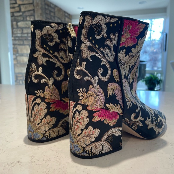 Floral Embroidered Ankle Boots - Black and Gold - Picture 4 of 5